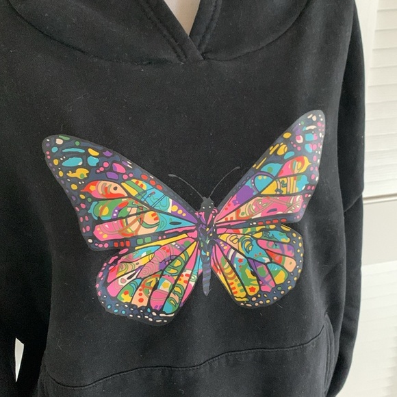 Adika Butterfly Hoodie Oversized Black Sweatshirt Multi Color Graphic Unisex OS - Picture 2 of 11